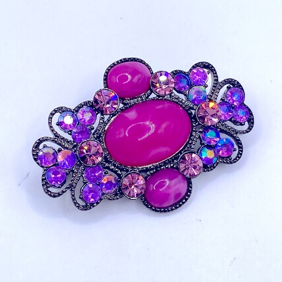 Purple Rhinestone Acrylic Pink Cabochon Brooch - Picture 1 of 5
